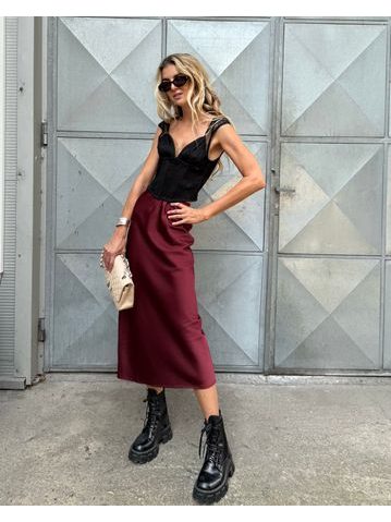 Vínová saténová sukně Daphne BeChick ❤