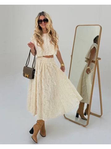 Cream Set of Top and Skirt Snow Flakes BeChick ❤