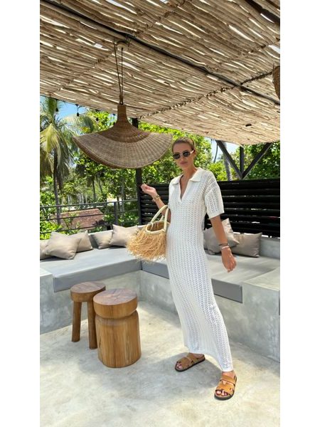 Krémové maxi šaty Mesh Knit BeChick ❤