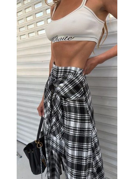 Checked Button-Down Skirt BeChick ❤