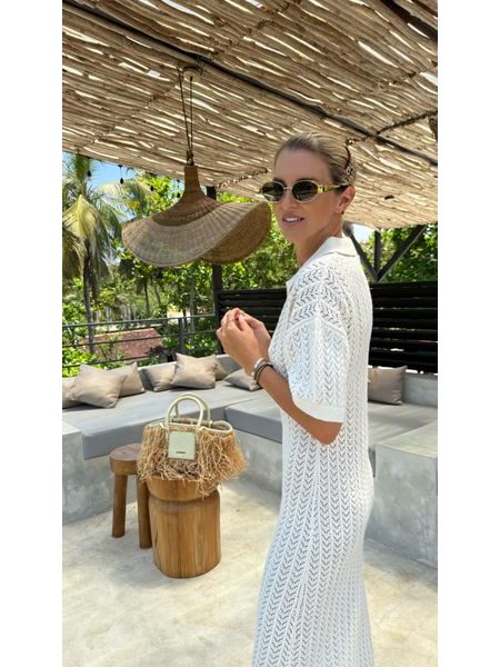 Krémové maxi šaty Mesh Knit BeChick ❤