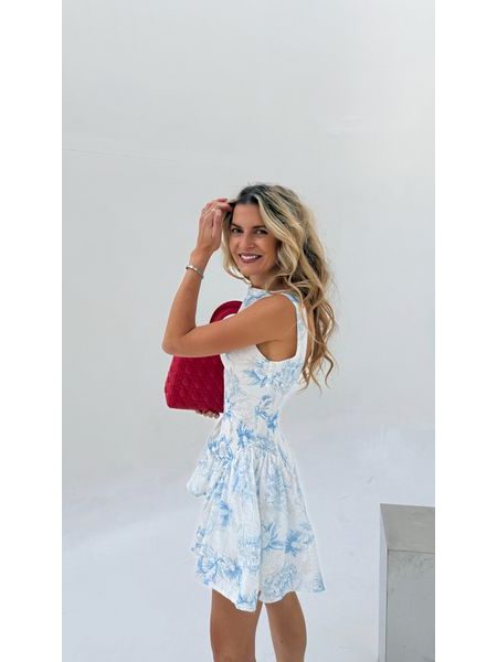 Bílé šaty s modrým potiskem Floral BeChick ❤