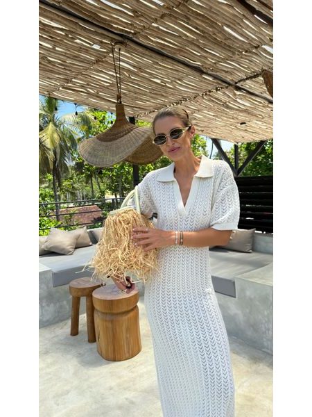 Krémové maxi šaty Mesh Knit BeChick ❤