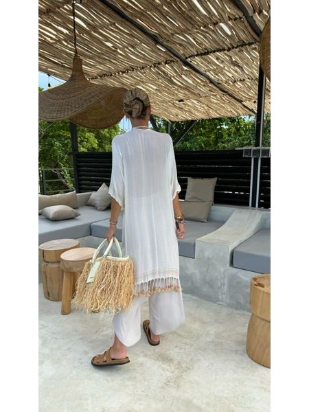 Krémový bavlněný top/kimono Fringe Bechick ❤