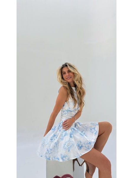 Bílé šaty s modrým potiskem Floral BeChick ❤
