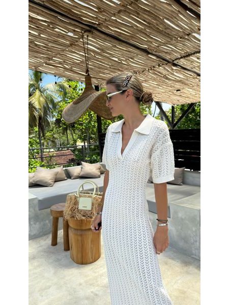 Krémové maxi šaty Mesh Knit BeChick ❤