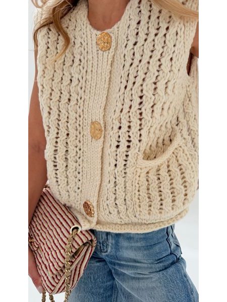White Golden Button Vest BeChick ❤