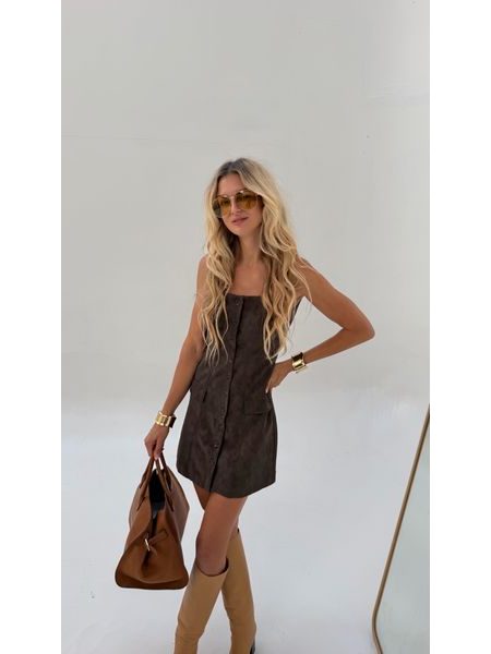 Suede Chocolate Button-Down Dress BeChick ❤
