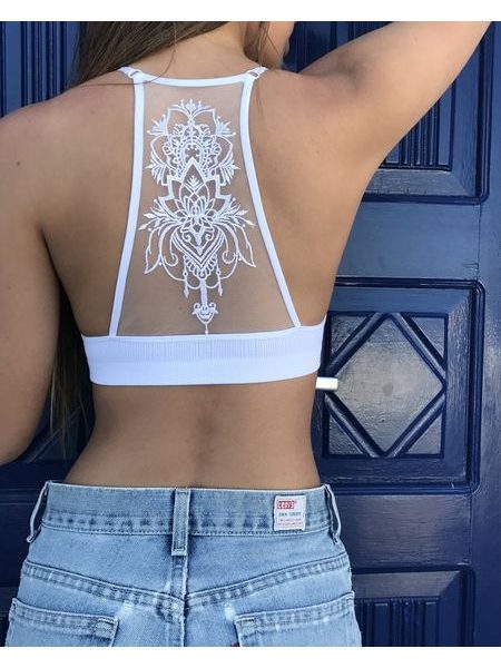 White Tattoo Mesh Racerback Bra BeChick ❤