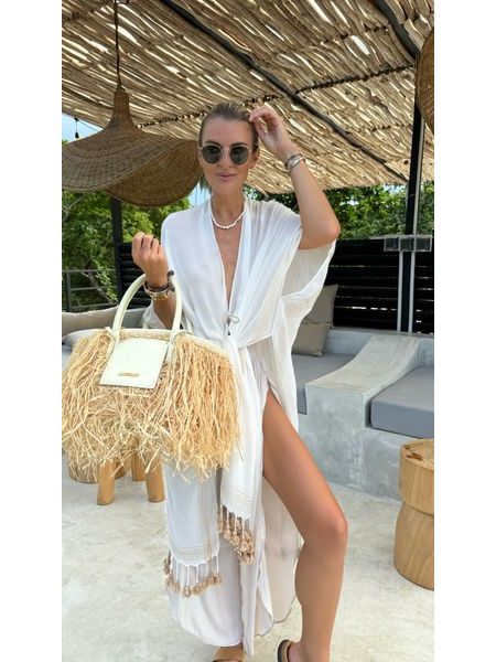 Krémový bavlněný top/kimono Fringe Bechick ❤