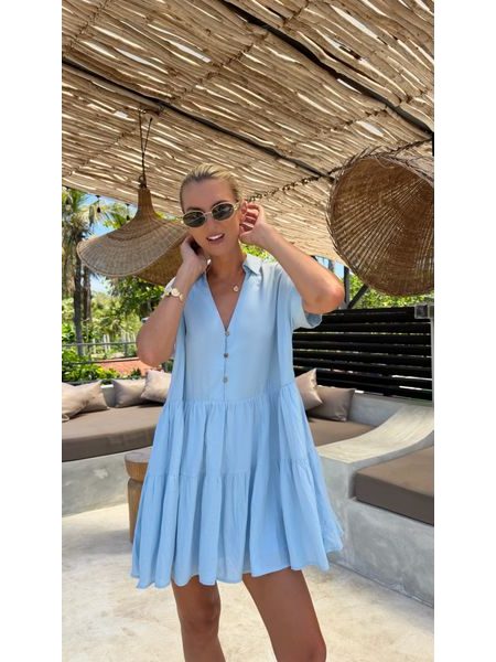 Baby Blue šaty Button Up BeChick ❤