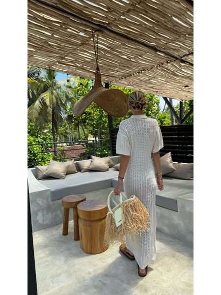 Krémové maxi šaty Mesh Knit BeChick ❤