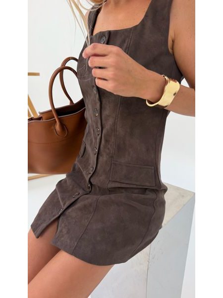 Suede Chocolate Button-Down Dress BeChick ❤