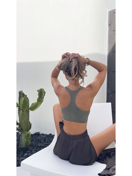 Olivová sportovní podprsenka Ribbed Racerback BeChick ❤