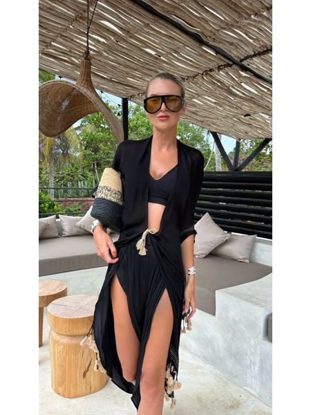 Black cotton top/kimono Fringe Bechick ❤