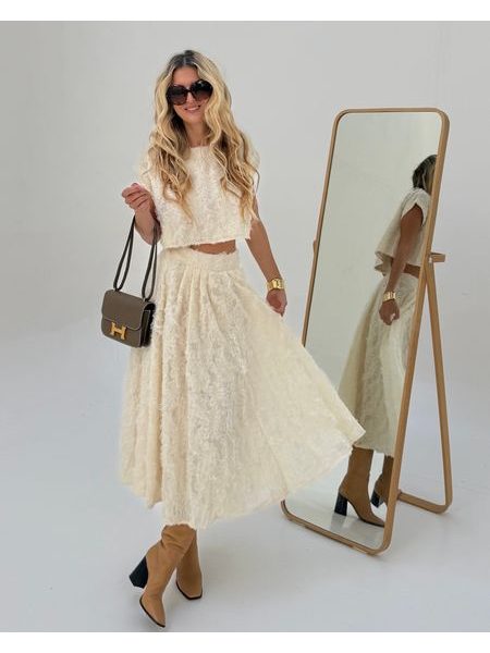 Cream Set of Top and Skirt Snow Flakes BeChick ❤
