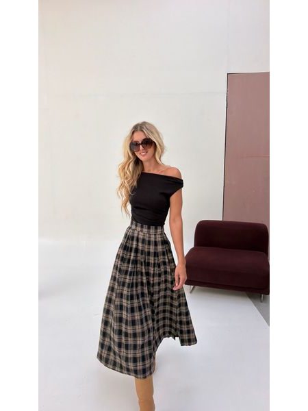 Checked Skirt Cotton Brown BeChick ❤