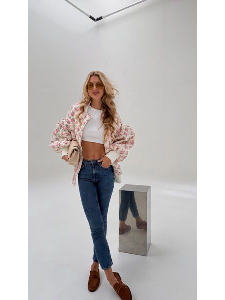 White quilted bomber Flower BeChick ❤