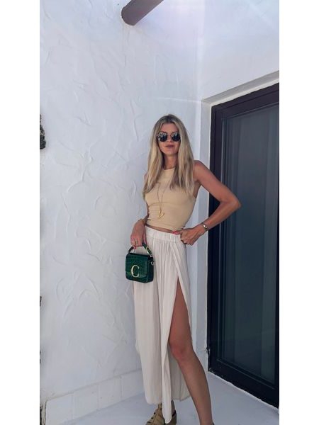 Cream Knitted Top Simple Bechick ❤