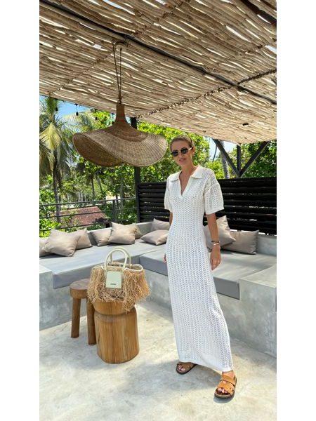 Krémové maxi šaty Mesh Knit BeChick ❤