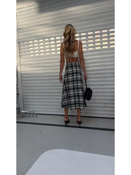 Checked Button-Down Skirt BeChick ❤
