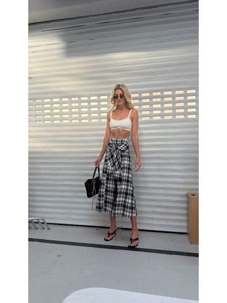 Checked Button-Down Skirt BeChick ❤