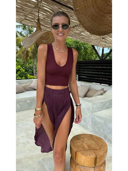 Vínový crop top V Neck BeChick ❤
