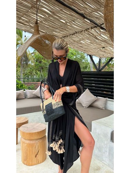 Black cotton top/kimono Fringe Bechick ❤