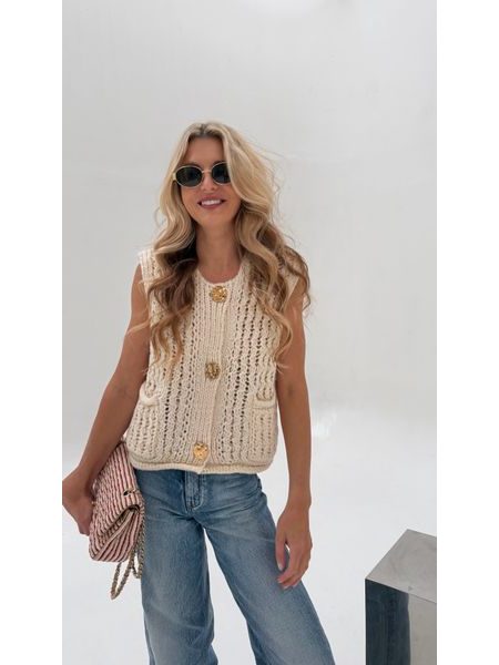 White Golden Button Vest BeChick ❤