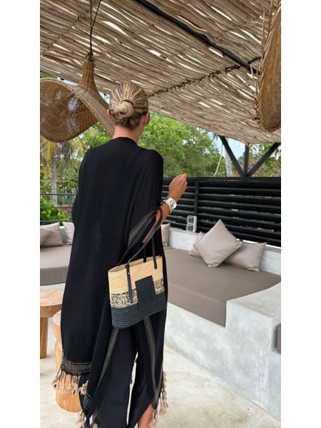 Black cotton top/kimono Fringe Bechick ❤