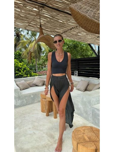 Olivový crop top V Neck BeChick ❤