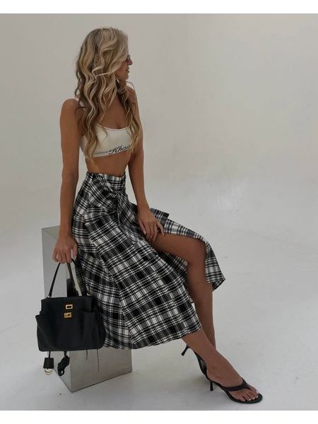 Checked Button-Down Skirt BeChick ❤