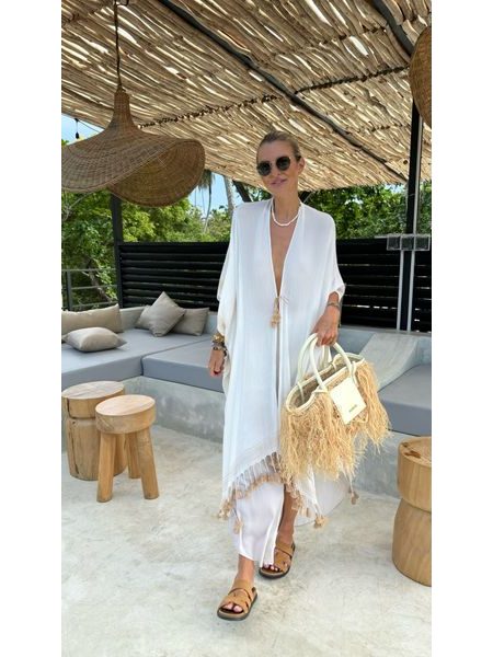 Krémový bavlněný top/kimono Fringe Bechick ❤