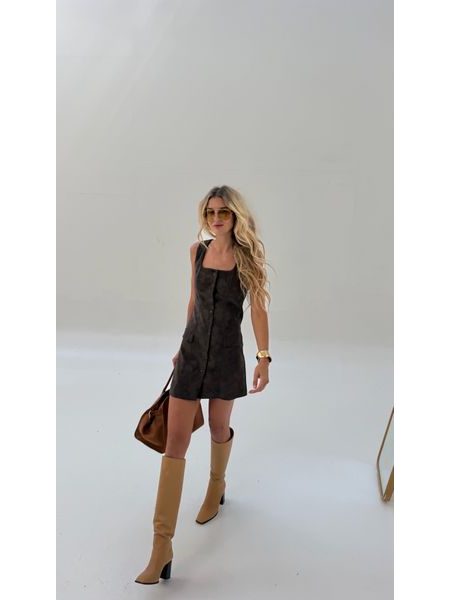 Suede Chocolate Button-Down Dress BeChick ❤