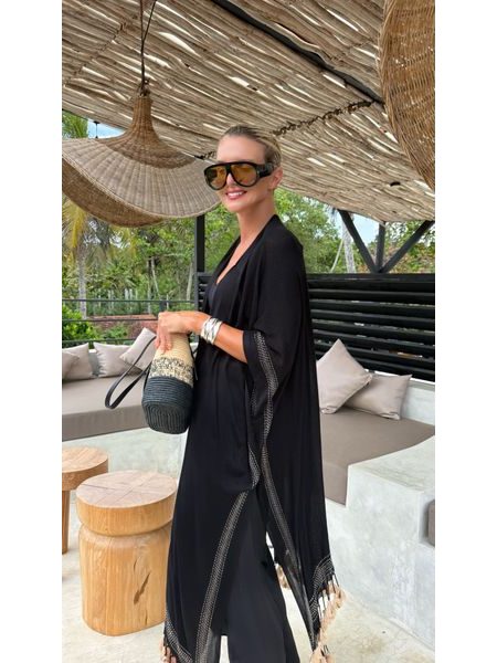 Black cotton top/kimono Fringe Bechick ❤