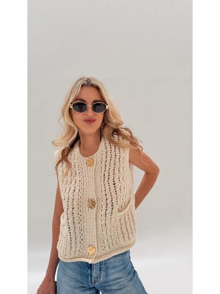 White Golden Button Vest BeChick ❤