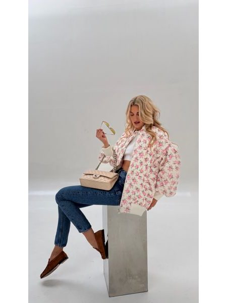 White quilted bomber Flower BeChick ❤