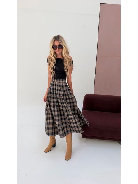 Checked Skirt Cotton Brown BeChick ❤