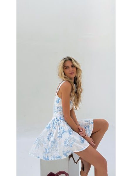 Bílé šaty s modrým potiskem Floral BeChick ❤