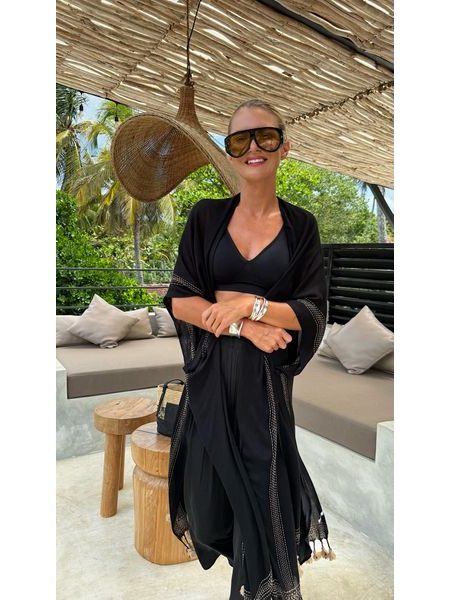 Black cotton top/kimono Fringe Bechick ❤