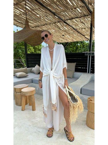 Krémový bavlněný top/kimono Fringe Bechick ❤