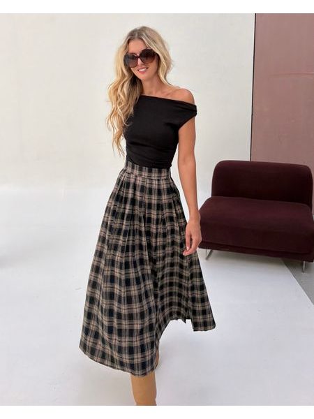 Checked Skirt Cotton Brown BeChick ❤
