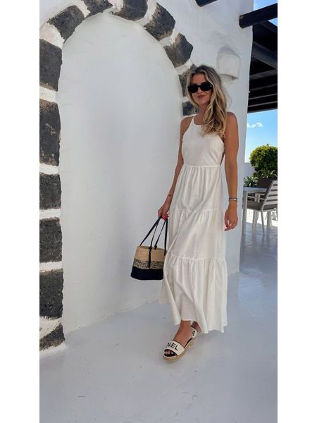 Bílé lněné maxi šaty Capri BeChick ❤