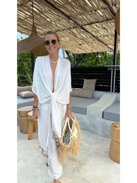 Krémový bavlněný top/kimono Fringe Bechick ❤