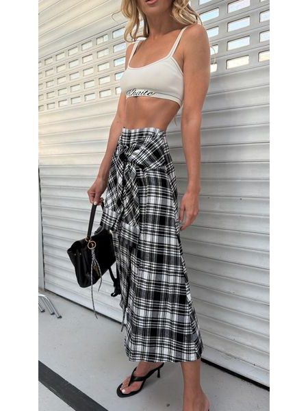 Checked Button-Down Skirt BeChick ❤