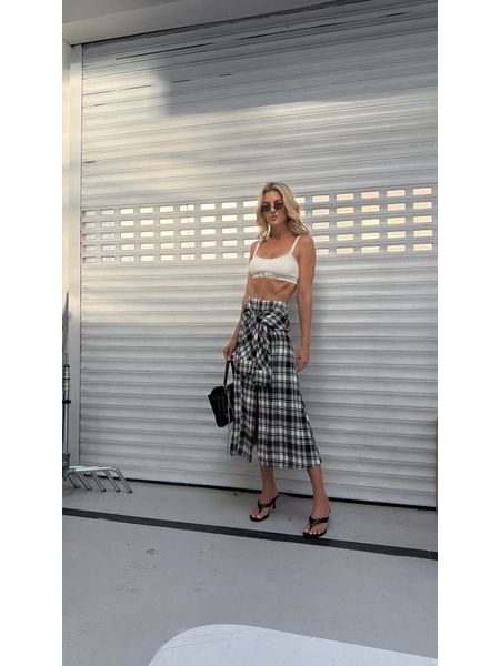 Checked Button-Down Skirt BeChick ❤