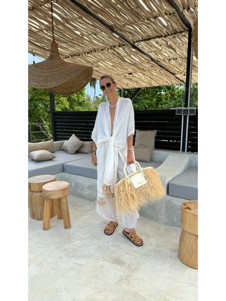 Krémový bavlněný top/kimono Fringe Bechick ❤