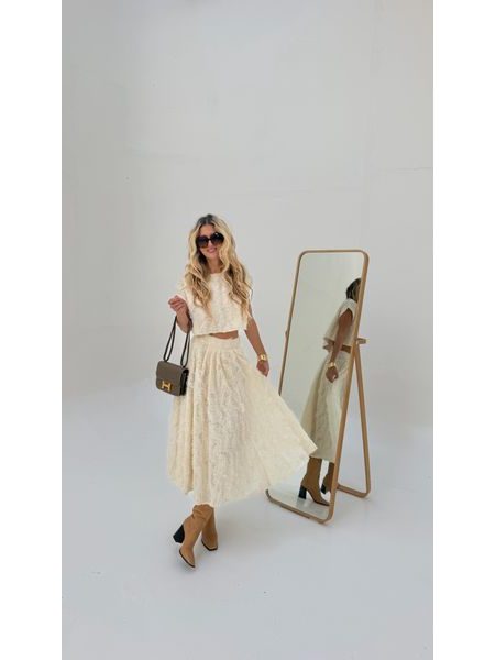 Cream Set of Top and Skirt Snow Flakes BeChick ❤