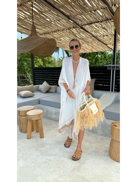Krémový bavlněný top/kimono Fringe Bechick ❤