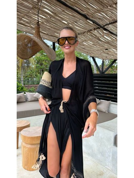 Black cotton top/kimono Fringe Bechick ❤